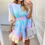 Summer Tie-Dyed Vacation Ruffled Waist Slimming Printed Dress