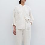 Pure Linen Shirt Fall Women  Clothing Artistic Retro Stand Collar Niche Cotton Linen Long Sleeve Shirt