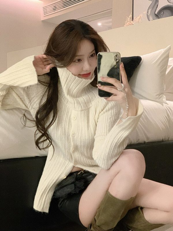 Crochet Sweater Women Turtleneck Sweater Female Long Sleeve