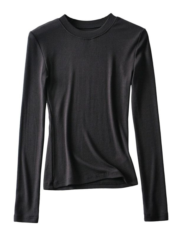 Women Clothing Cotton Knitted Tops Casual Slim Elastic O-neck