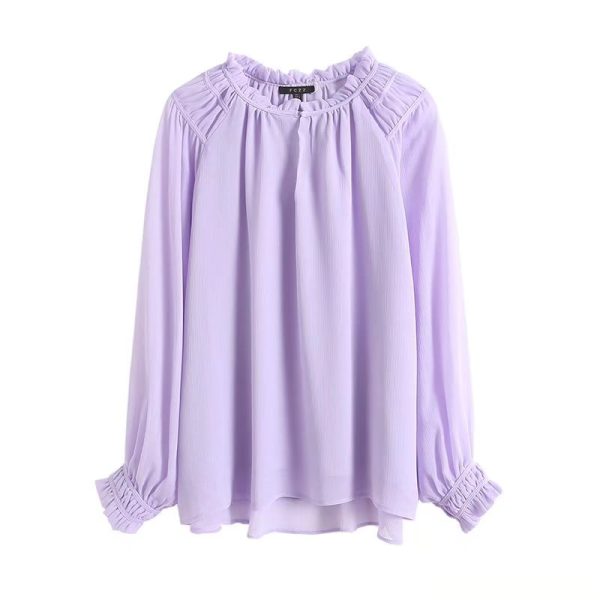 Women Long-Sleeved Elegant Crepe Casual Shirt, Autumn Lavender