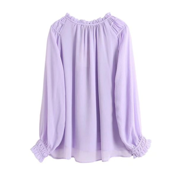 Women Long-Sleeved Elegant Crepe Casual Shirt, Autumn Lavender