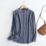Stand Collar Simple Fall Long Sleeve Shirt New Shoulder Pleated Drape Blouse