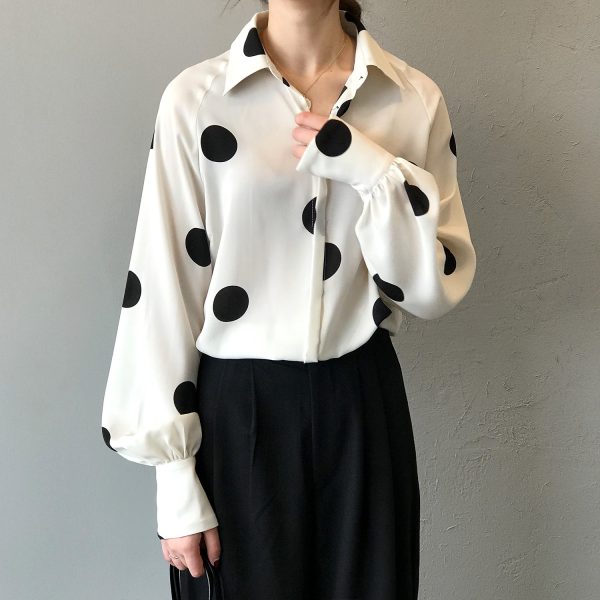 Spring French Retro Polka Dot Chiffon Shirt Women Long Sleeve Loose Korean Shirt Women