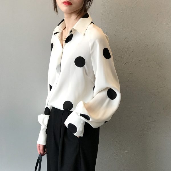 Spring French Retro Polka Dot Chiffon Shirt Women Long Sleeve Loose Korean Shirt Women