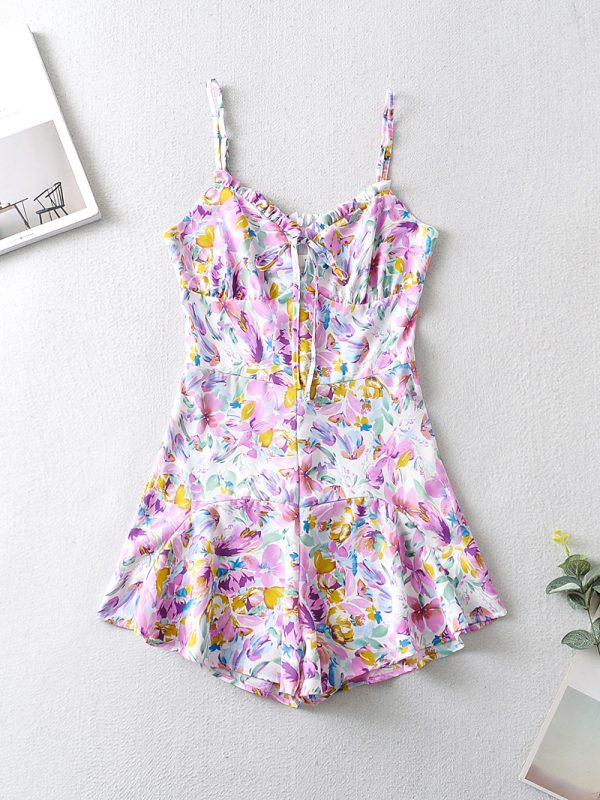 Spring New Fashion Small Fresh Tube Top Collar Sling Slim Slimming  for Women Floral Burst Romper