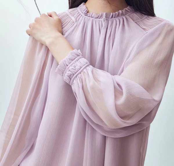 Women Long-Sleeved Elegant Crepe Casual Shirt, Autumn Lavender