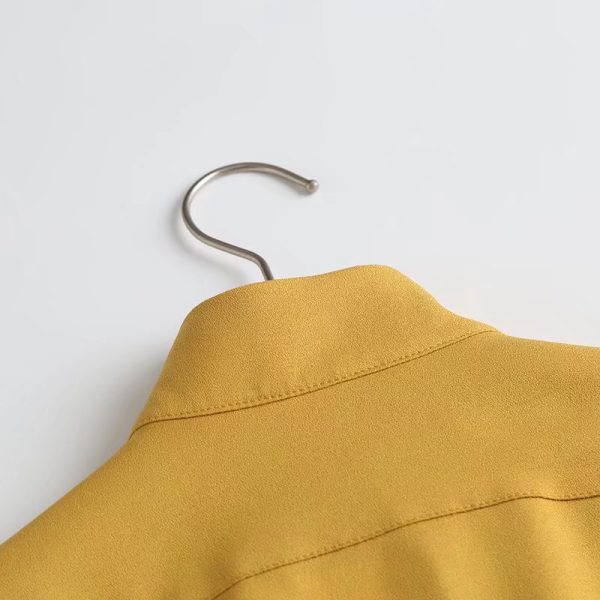 New Bow Tie Detail Turtleneck Casual Blouse Yellow Tall Collar Loose Version Female Autumn Shirt