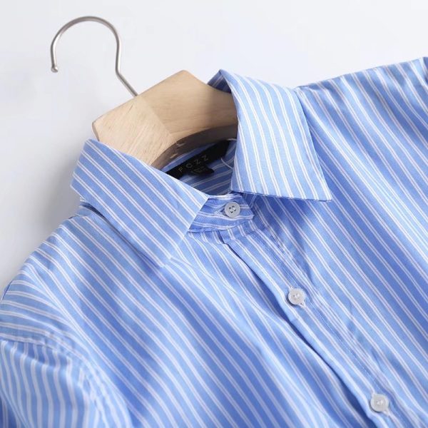 Autumn Basic Striped Poplin Blouse New Polo Collar Women Autumn Loose Drooping Striped Shirt