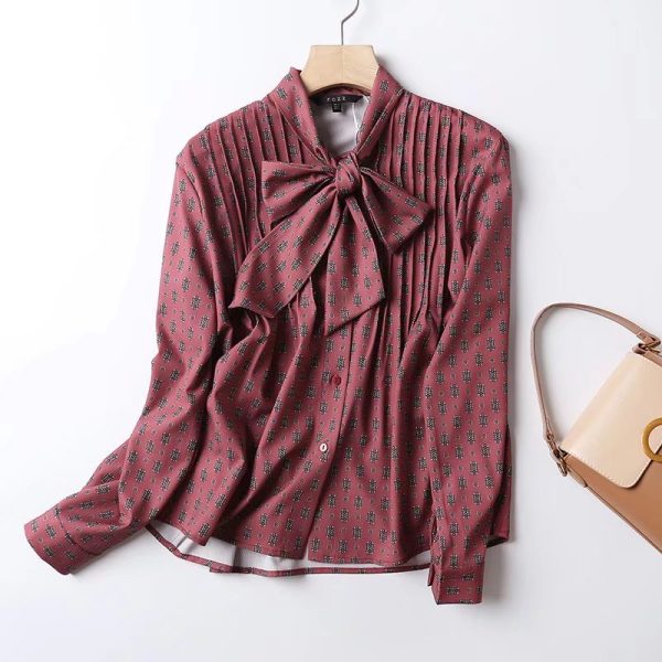 Autumn New Plain Peter Pan Collar Draping Women Casual Simple Long Sleeve Shirt