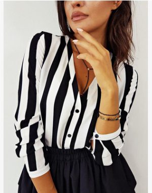 Casual Office Sexy V-neck Striped Long-Sleeved Top