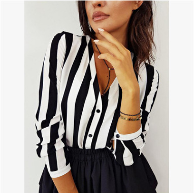 Casual Office Sexy V-neck Striped Long-Sleeved Top