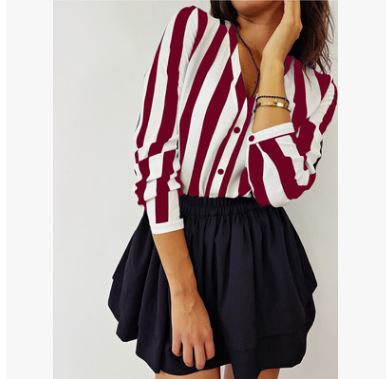 Casual Office Sexy V-neck Striped Long-Sleeved Top