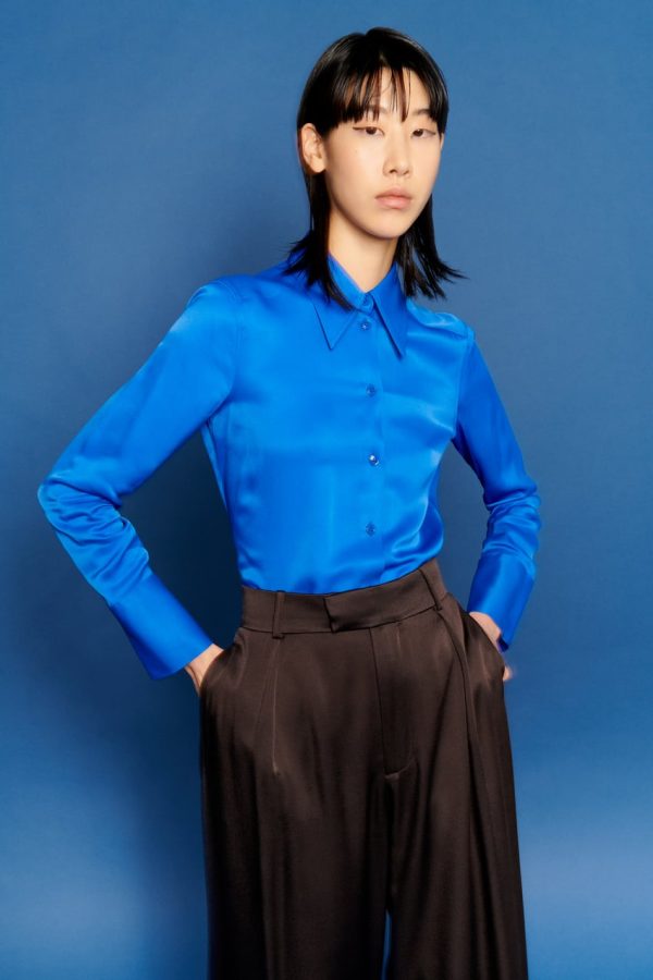 Women Clothing Spring Four-Color Loose Silk Satin Shirt