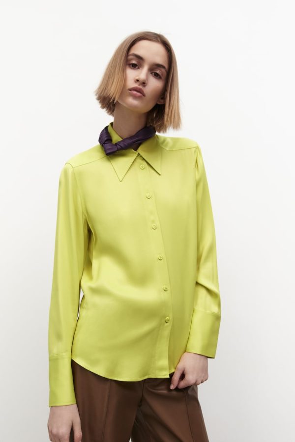 Women Clothing Spring Four-Color Loose Silk Satin Shirt