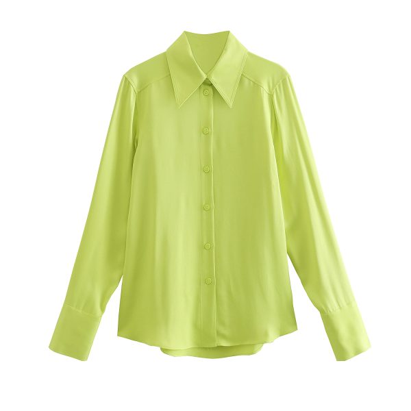 Women Clothing Spring Four-Color Loose Silk Satin Shirt