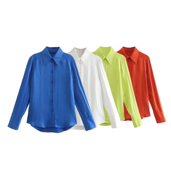 Women Clothing Spring Four-Color Loose Silk Satin Shirt