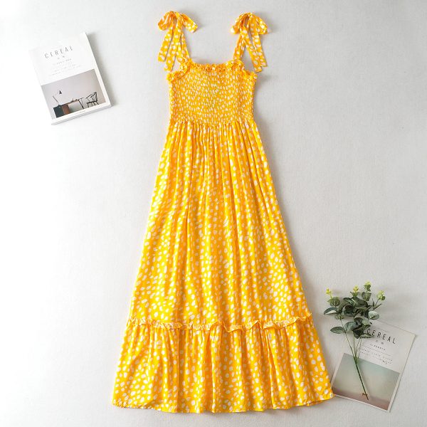 Sundress Large Swing Dress Spring New Polka Dot Printed Lace up Strap Dress Shoulder Bow Tie Strap