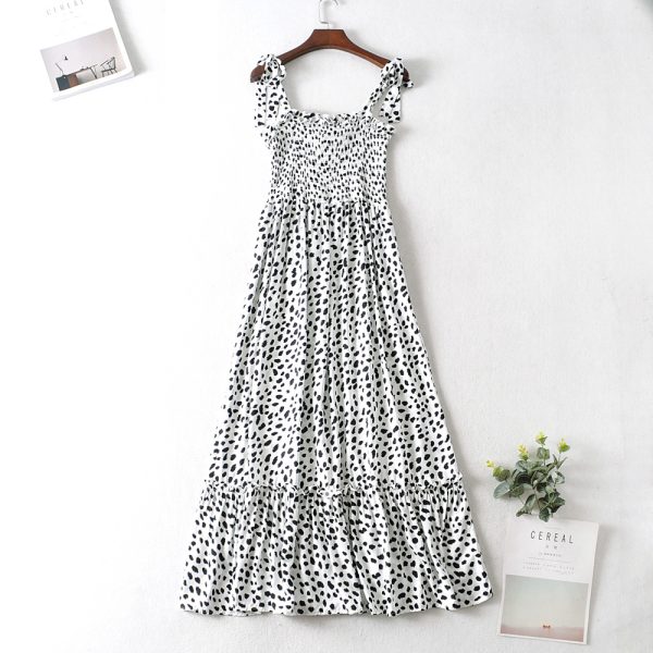 Sundress Large Swing Dress Spring New Polka Dot Printed Lace up Strap Dress Shoulder Bow Tie Strap