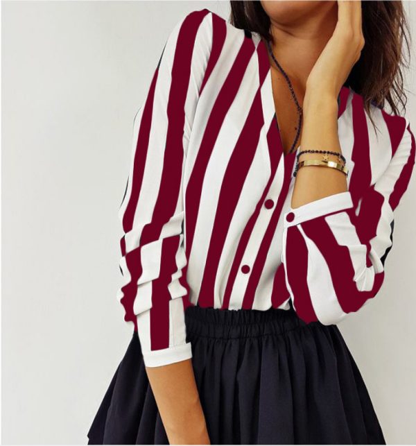 Casual Office Sexy V-neck Striped Long-Sleeved Top