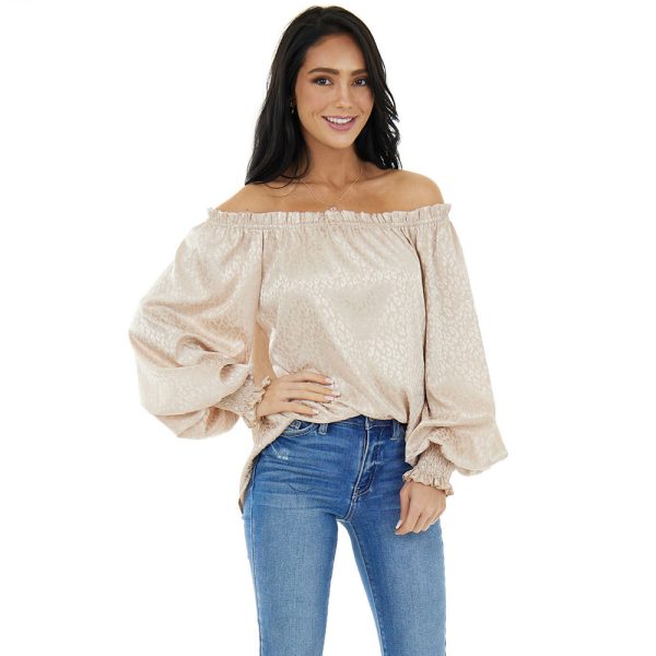 Spring Summer New Fashion Leopard Print Long Sleeve Chiffon Shirt off-Shoulder Loose Simple  Top Women