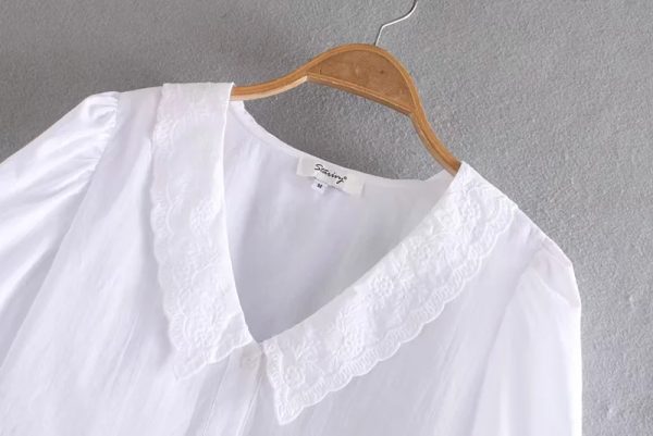 Eyelet Embroidered Collar French Shirt