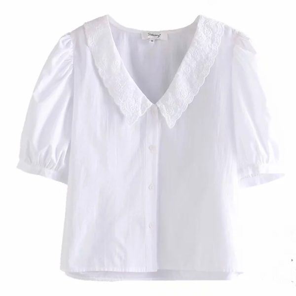 Eyelet Embroidered Collar French Shirt