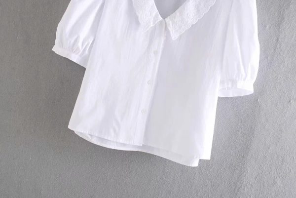 Eyelet Embroidered Collar French Shirt