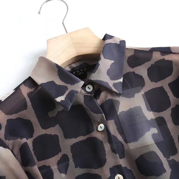 Spring Summer Women Geometric Abstract Pattern Office Collared Casual Single-Breasted Shirt