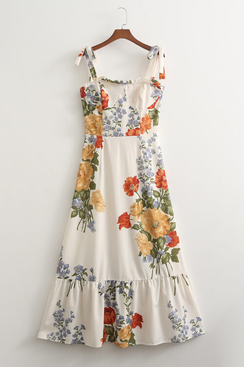 Sundress Spring Summer Fashionable Elegant Women Printed Ruffled Spaghetti Straps Maxi Dress