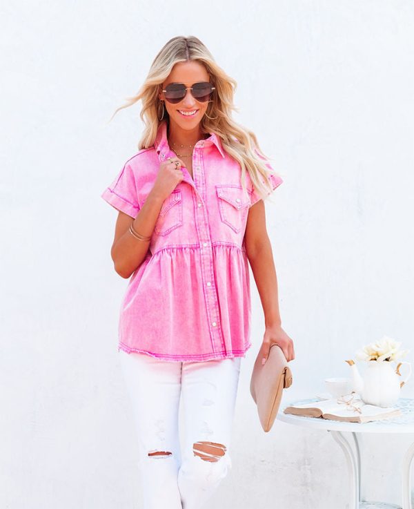 Loose Shirt Fried Sand Retro Washed Short Sleeve Top