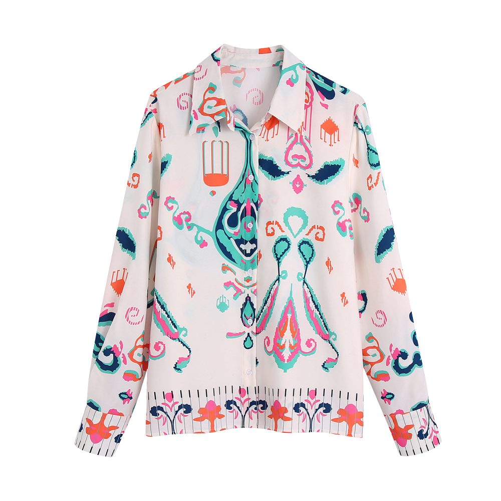 Spring New Women Long Sleeve Loose Printed Shirt