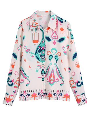 Spring New Women Long Sleeve Loose Printed Shirt