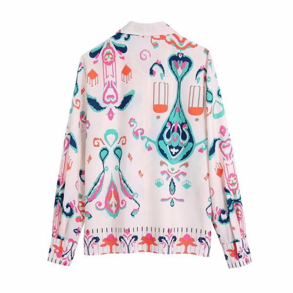 Spring New Women Long Sleeve Loose Printed Shirt