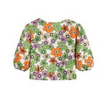 Summer Women Clothing Floral Printed V-neck Puff Sleeve Short Shirt Top