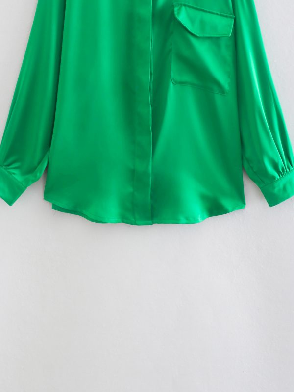 Spring Summer Women Silk Satin Texture Loose Shirt