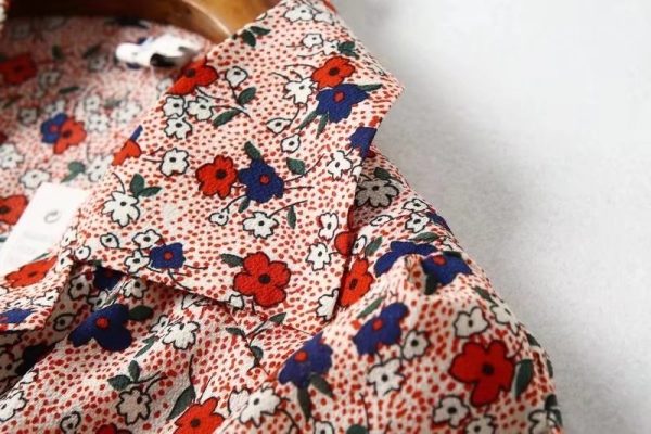 Autumn Minority Floral Suit Collar Single-Breasted Short Sleeve Shirt