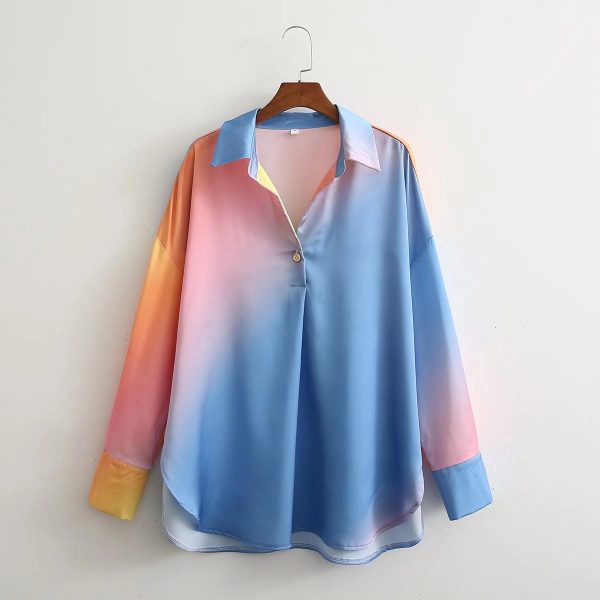 Women Clothing Spring New Women Clothing Gradient Random Floral Loose Tie-Dye Shirt