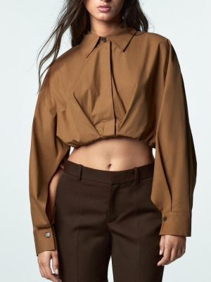 Autumn Women Clothing Blouse Collar Short Waist-Tight Khaki Blouse