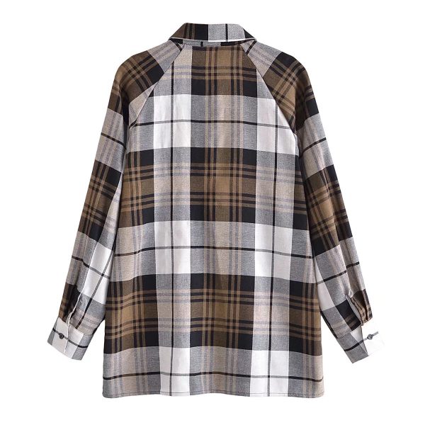 Summer Khaki Plaid Shirt Single-Breasted Mid-Length Top