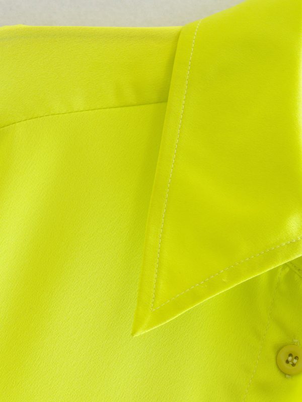 Spring Women Bright Yellow Satin Texture Shirt Top