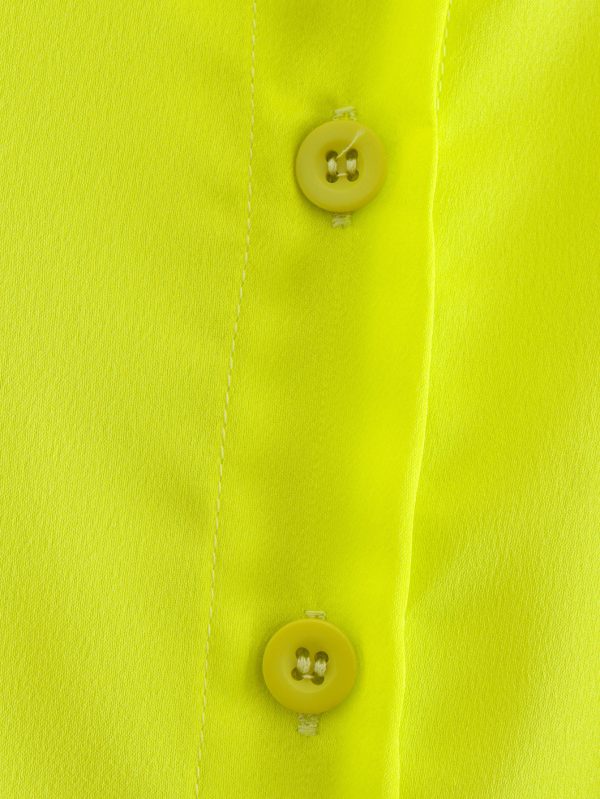 Spring Women Bright Yellow Satin Texture Shirt Top