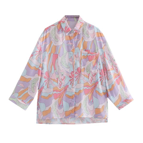 Spring Summer Long Sleeve Shirt Women Printed Tie-Dyed Shirt Design Top