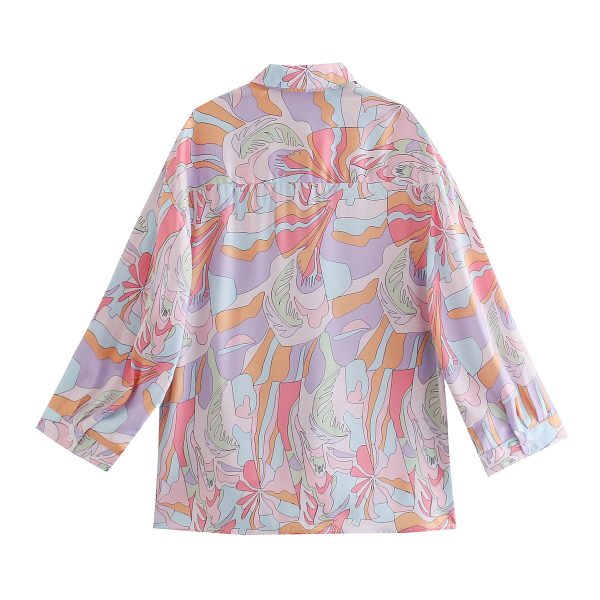 Spring Summer Long Sleeve Shirt Women Printed Tie-Dyed Shirt Design Top