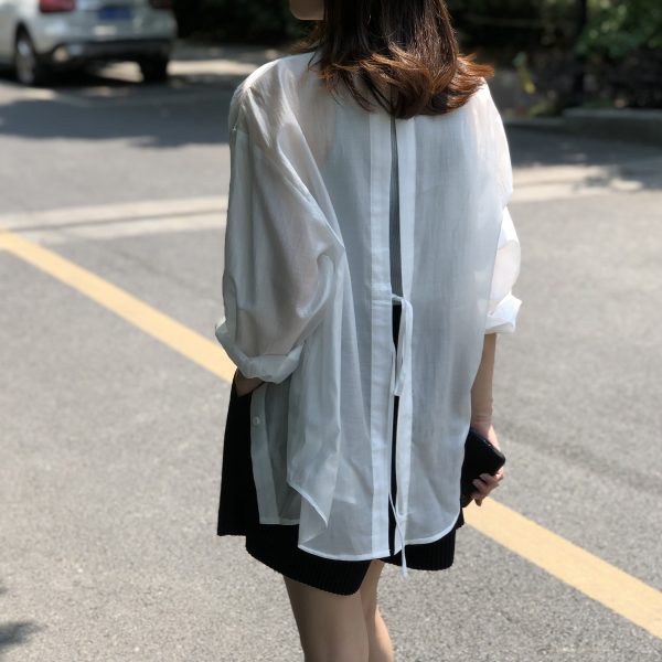 Summer Tencel Shirt Women Yan Double Solid Color Backless Sneaky Design Loose Sunscreen Clothes Women