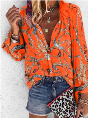 Women Clothing Summer Satin Twill Printed Shirt