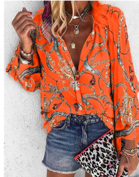 Women Clothing Summer Satin Twill Printed Shirt