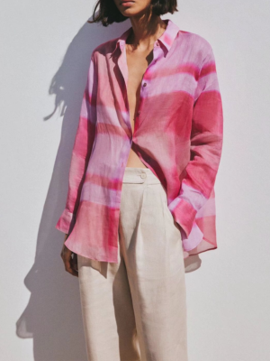 Summer Spring Summer Long Sleeve Draping Tie-Dye Color Matching Women Pink Printing Long Sleeve Shirt