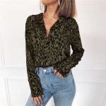 Popular V-neck Long Sleeve Leopard Print Printed Sexy Women  Chiffon Shirt Long Sleeve