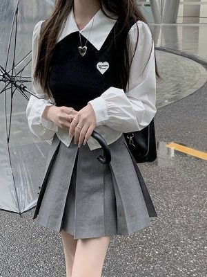 HOUZHOU-Knitted-Patchwork-Blouses-Women-Korean-Fashion-Cute-Preppy-Style-Long-Sleeve-Shirt-Fake-Two-Piece-1